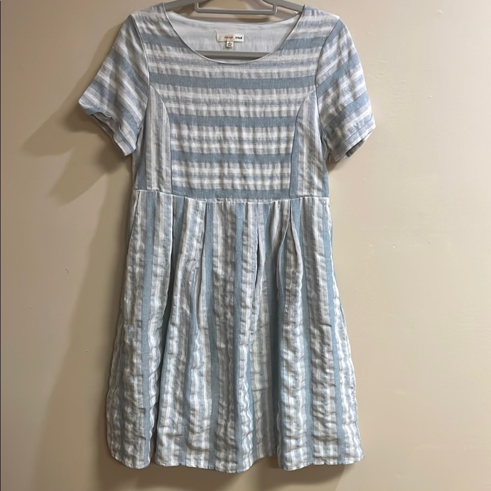 Orange Creek Farmhouse Green and White Striped Dress with Pockets Size Large EUC